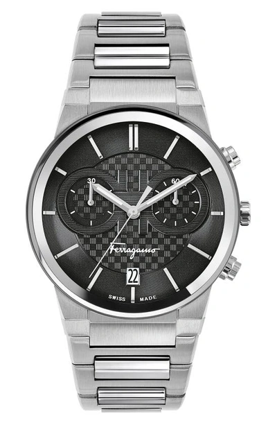 Shop Ferragamo Sapphire Chronograph Bracelet Watch, 41mm In Black Stainless