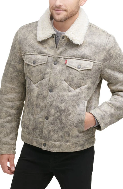 Shop Levi's Faux Shearling Lined Trucker Jacket In Grey