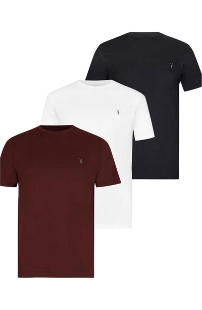 Shop Allsaints Brace 3-pack Short Sleeve Crewneck T-shirts In Jt Blk/ Charred/ Wht