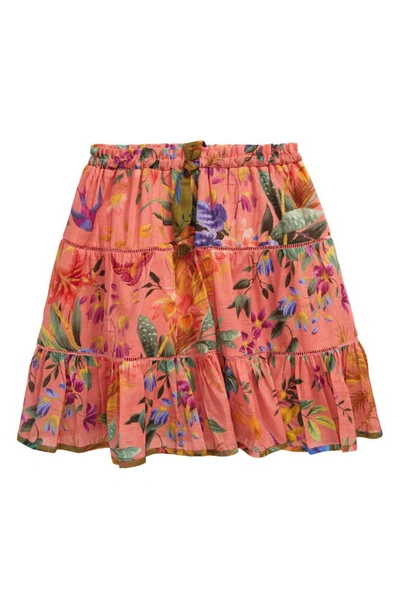 Shop Zimmermann Kids' Tropicana Floral Tiered Skirt In Coral Floral