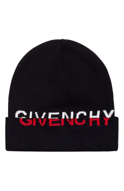 Shop Givenchy Kids Split Logo Jacquard Cotton & Cashmere Beanie In 09b Black