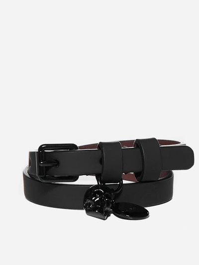 Shop Alexander Mcqueen Skull Leather Double Wrap Bracelet