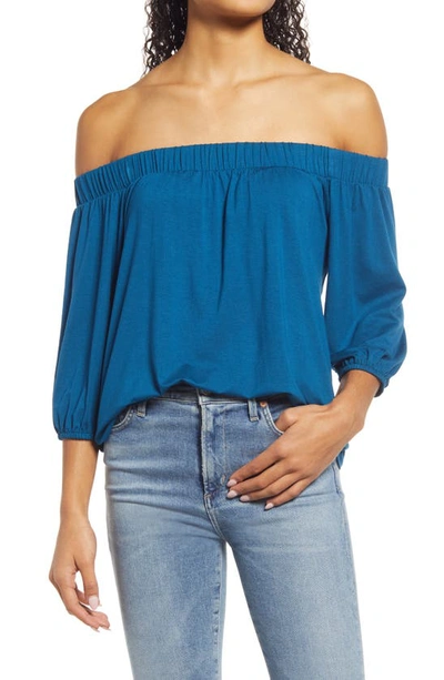 Loveappella Off The Shoulder Top In Teal
