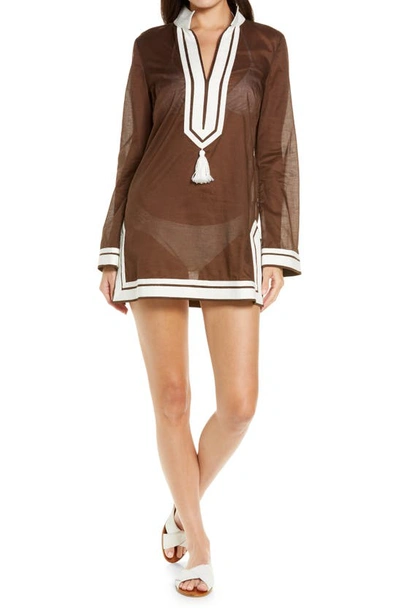 Shop Tory Burch Tassel Cover-up Tunic In Deep Chocolate