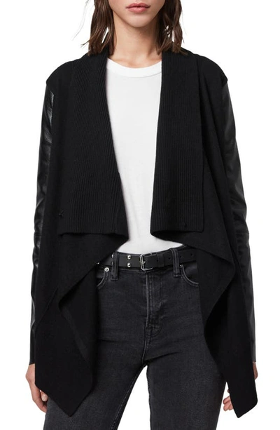 Shop Allsaints Lucia Wool & Leather Cardigan In Black