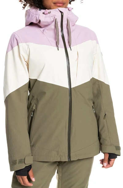 Shop Roxy Winter Haven Colorblock Waterproof Jacket In Burnt Olive