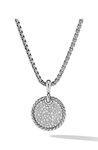 Shop David Yurman Elements® Disc Pendant With Pavé Diamonds In Silver Pave