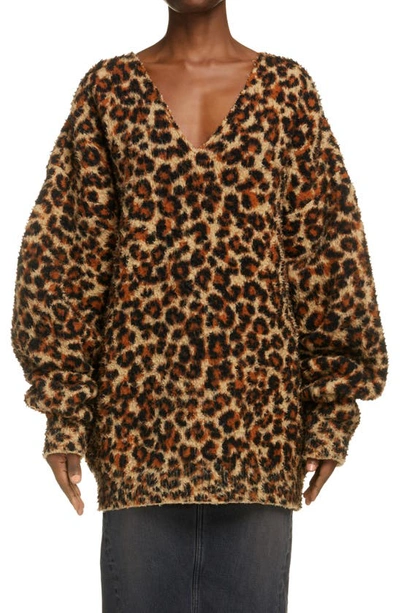 Shop Balenciaga Brushed Leopard Print Sweater In 0936 Beige/ Blck/ Brown W