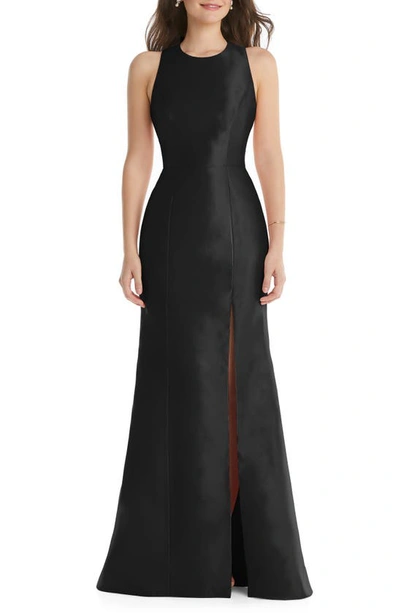 Shop Alfred Sung Jewel Neck Open Back Gown In Black