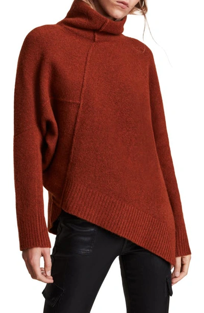 Shop Allsaints Lock Roll Neck Wool Blend Sweater In Copper