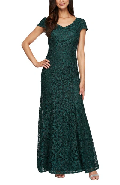 Alex Evenings Womens Glitter Lace Evening Dress In Hunter Grn