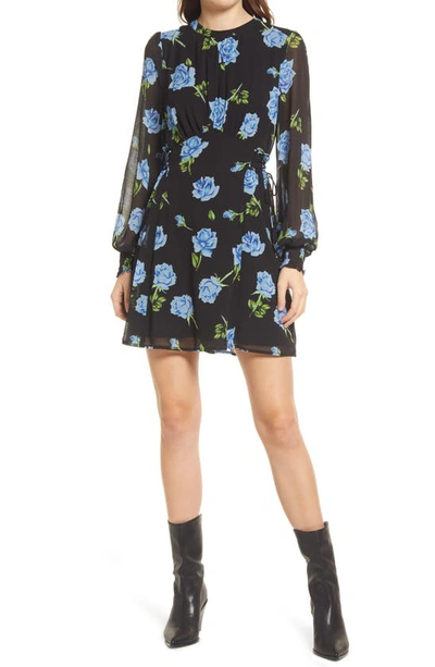 Shop Free People Samantha Print Long Sleeve Lace-up Minidress In Black Combo