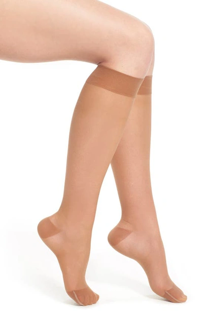 Shop Item M6 Sheer Compression Knee High Socks In Bronze