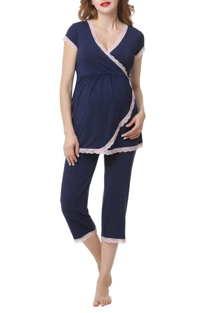 Shop Kimi And Kai Cindy Nursing/maternity Pajamas In Navy