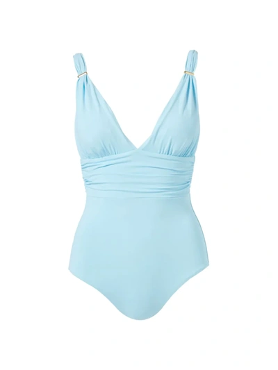 Shop Melissa Odabash Panarea Ruched One-piece Swimsuit In Sky