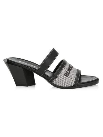 Shop Burberry Honor Logo Mix Media Leather Sandals In Black