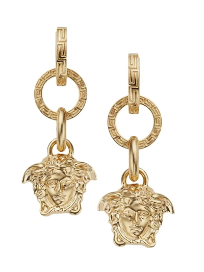 Shop Versace La Medusa Engraved Goldtone Drop Earrings