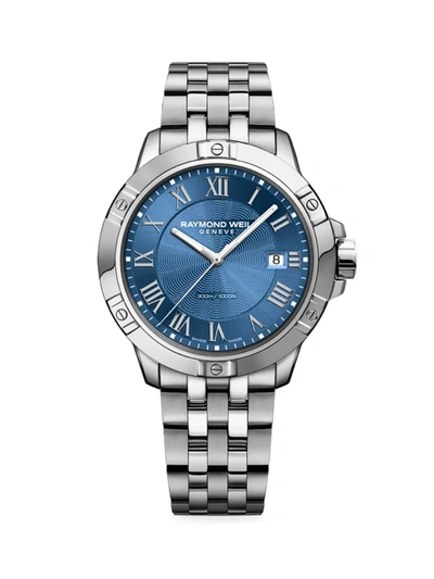 Shop Raymond Weil Men's Tango Blue Stainless Steel Bracelet Watch In Silver