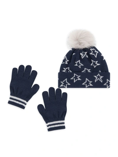 Shop Andy & Evan Little Boy's 2-piece Pom-pom Star Beanie & Gloves Set In Navy