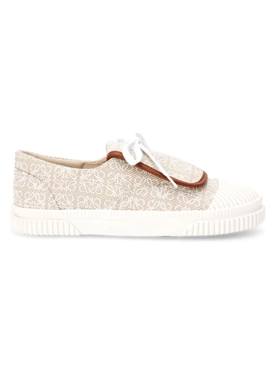 Shop Loewe Women's Anagram Canvas Flap Sneakers In Natural White