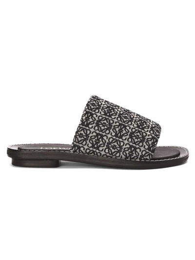 Shop Loewe Women's Anagram Jacquard Slide Sandals In Navy Black