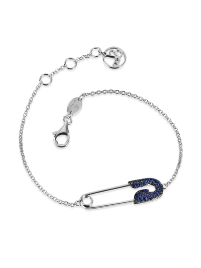 Shop Jacob & Co. Women's Safety Pin 18k White Gold & Sapphire Chain Bracelet