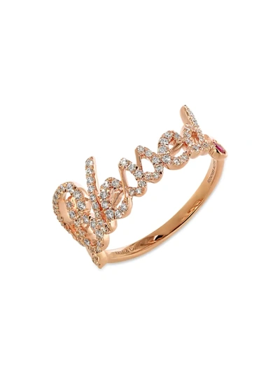 Shop Jacob & Co. Women's Sentiments 18k Rose Gold, Ruby & Diamond Blessed Ring