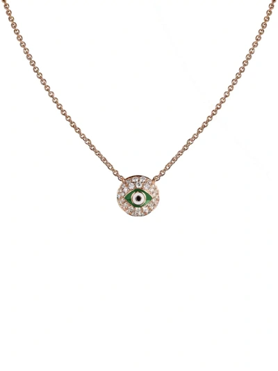 Shop Jacob & Co. Women's 18k Rose Gold, Diamond & Green Enamel Evil Eye Chain Necklace