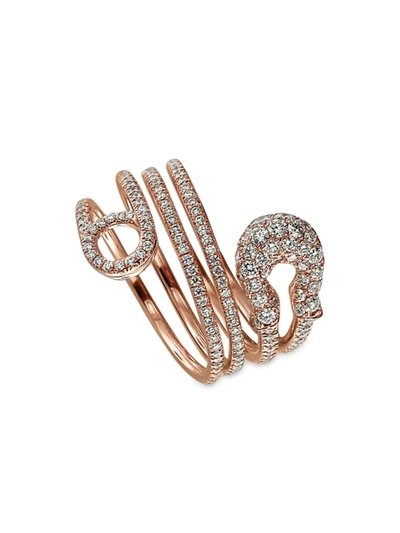 Shop Jacob & Co. Women's Safety Pin 18k Rose Gold & Diamond Full Pavé Ring