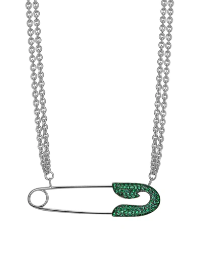 Shop Jacob & Co. Women's Safety Pin 18k White Gold & Tsavorite Necklace