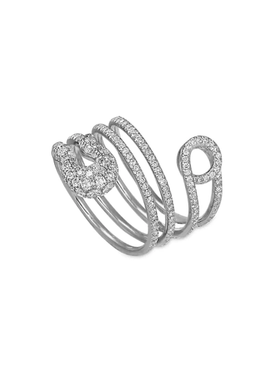 Shop Jacob & Co. Women's Safety Pin 18k White Gold & Diamond Full Pavé Ring