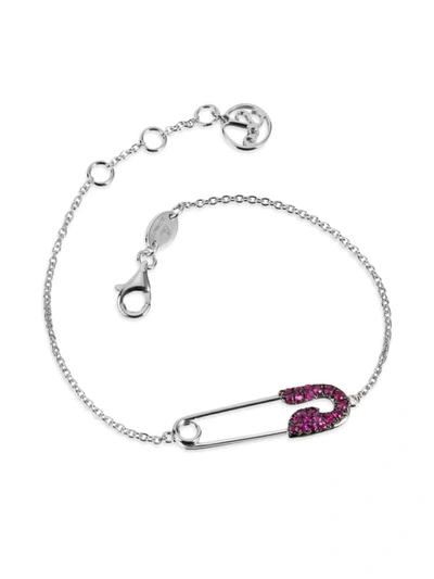 Shop Jacob & Co. Women's Safety Pin 18k White Gold & Ruby Chain Bracelet