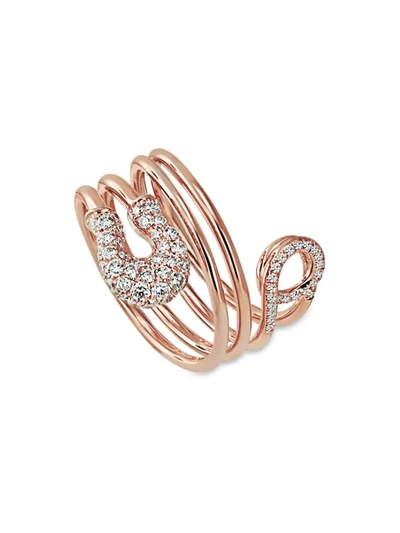 Shop Jacob & Co. Women's Safety Pin 18k Rose Gold & Diamond Half Pavé Ring
