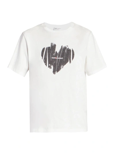 Shop Saint Laurent Women's Heart Logo T-shirt In Naturel Noir