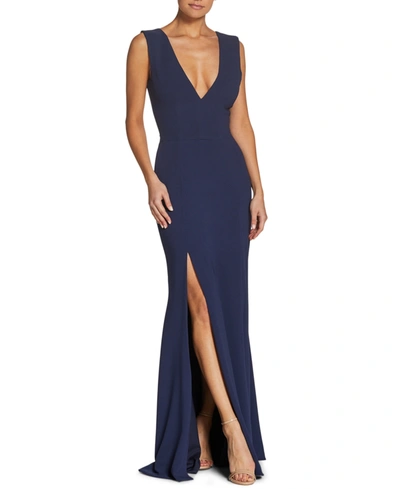 Shop Dress The Population Sandra V-neck Gown In Midnight Blue