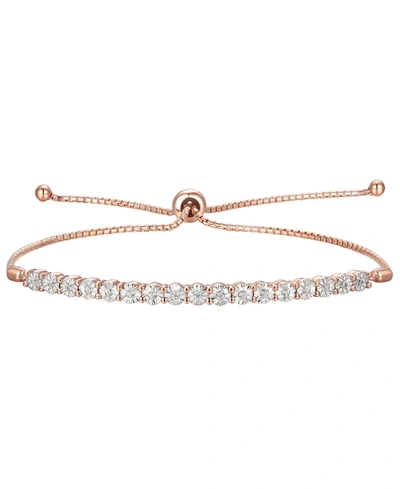 Shop Macy's Diamond Bolo Bracelet (1/10 Ct. T.w.) In Sterling Silver In Rose Gold Over Sterling Siver