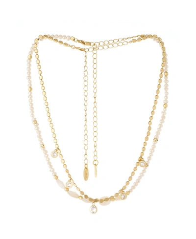 Ettika Pearl Beaded Gold-plated Chain Necklace Set In Gold-plated