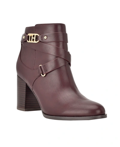 Shop Tommy Hilfiger Women's Darhla Logo Ornamented Heeled Booties Women's Shoes In Wine