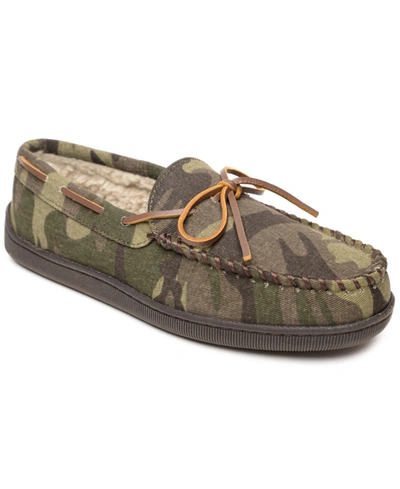 Shop Minnetonka Men's Pile Lined Hardsole Moccasin Slippers Men's Shoes In Green Camo Print