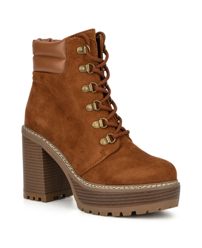 Shop Olivia Miller Women's Alice Chunky Heel Boot Women's Shoes In Cognac