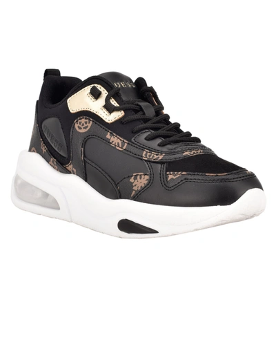 Shop Guess Women's Fever Lace Up Fashion Sneaker Women's Shoes In Black/brown/gold-tone