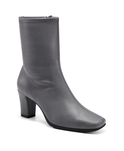 Shop Aerosoles Women's Cinnamon Heeled Tailored Booties In Gray- Faux Leather