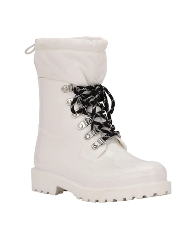Shop Calvin Klein Women's Eloy Lace-up Combat Lug Sole Rain Boots Women's Shoes In White