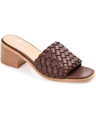Shop Journee Collection Women's Fylicia Woven Block Heel Slide Sandals In Brown