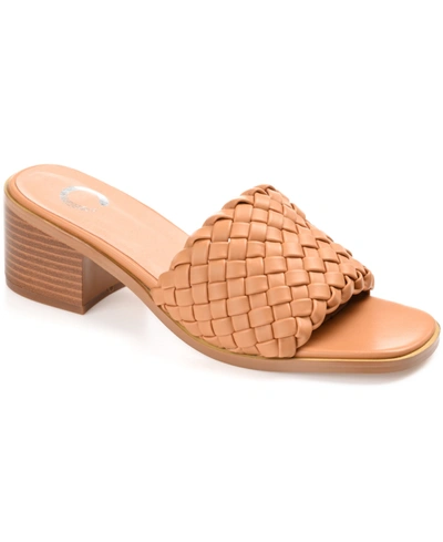Shop Journee Collection Women's Fylicia Woven Block Heel Slide Sandals In Tan