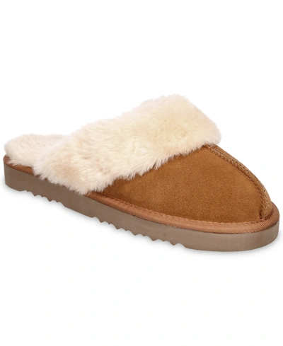 Style & Co Rosiee Womens Supercomff Faux Fur Slide Slippers In Chestnut