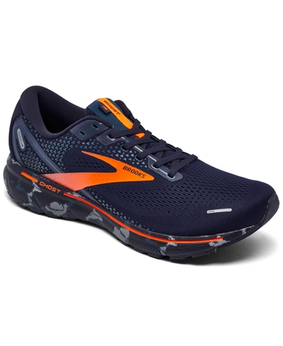 Shop Brooks Men's Ghost 14 Camo Running Sneakers From Finish Line In Navy/gray/orange