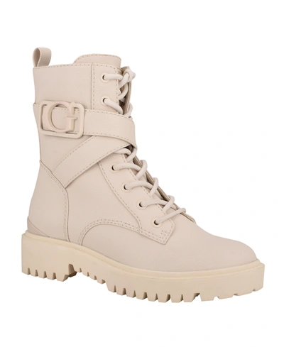 Shop Guess Women's Orana Combat Booties Women's Shoes In Ivory - Synthetic