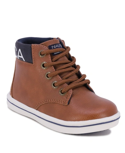 Shop Nautica Toddler Boys Bowenswarf Casual Padded Collar High-top Sneaker In Tan