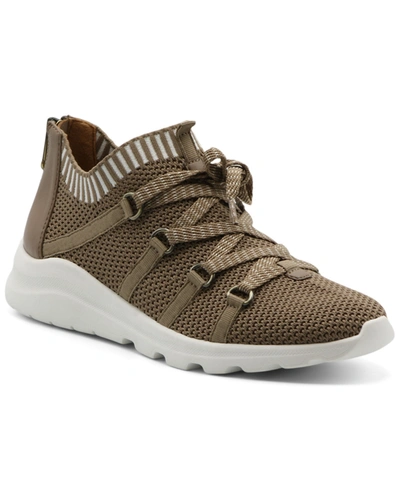 Shop Adrienne Vittadini Women's Tallie Stretch Knit Sport Lace-up Sneakers Women's Shoes In Taupe